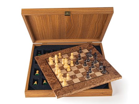 Wooden Chess set Walnut Burl Chessboard 34cm with Staunton Chessmen For Cheap