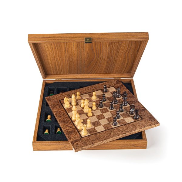 Wooden Chess set Walnut Burl Chessboard 34cm with Staunton Chessmen For Cheap