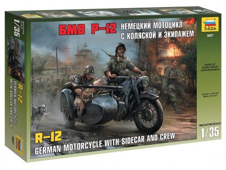 1 35 German Motorcycle with Sidecar and Crew WWII R12  Plastic Model Kit on Sale